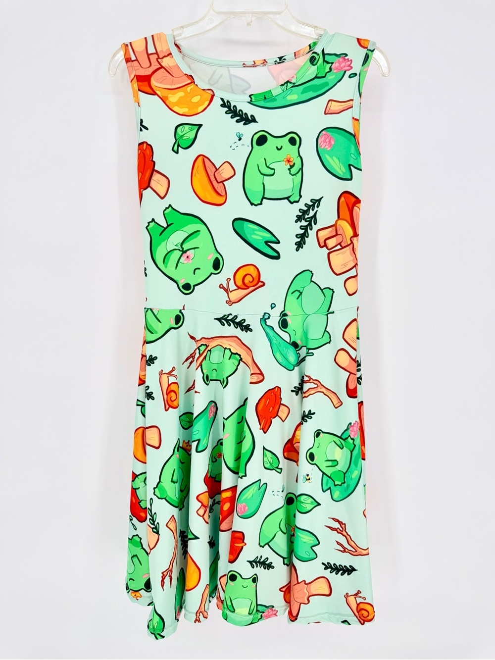 Frog Mushroom Snail Cottagecore Green Dress 15-16 Girlhoodcore Kawaii Whimsical